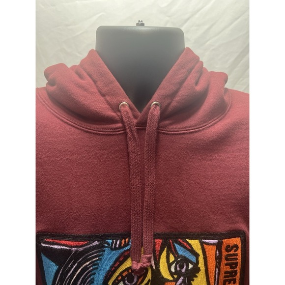 Supreme Picasso Hoodie Burgundy Chainstitch Size X Large - Picture 4 of 16
